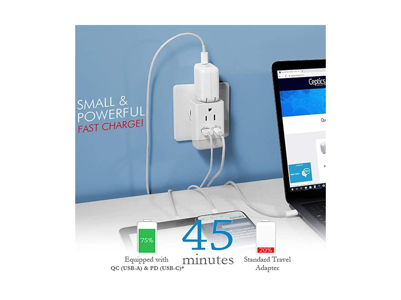 UK Ireland 2 Pack Power Plug Adapter Travel QC 30 amp PD by Safe Dual USB amp USBC 2 USA Socket