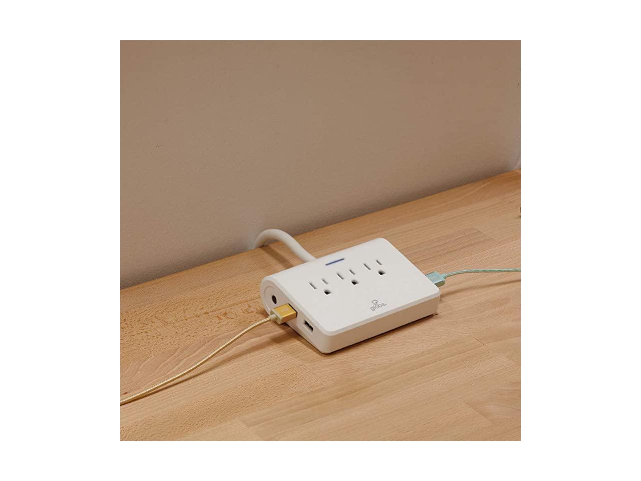 Desk Top Surge Protector Strip 4X USB Ports 3 Grounded Outlets 6ft