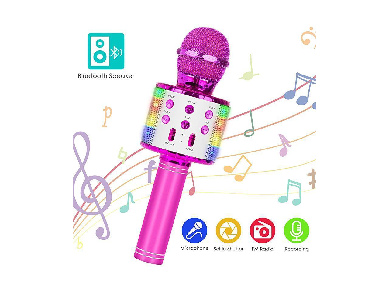 Great Gifts Toys Home KTV Adults Birthday Party Bluetooth Wireless Karaoke Microphone with LED Lights 5 in 1 Portable Mic Speaker Player Recorder for Kids Girls Red Boys 