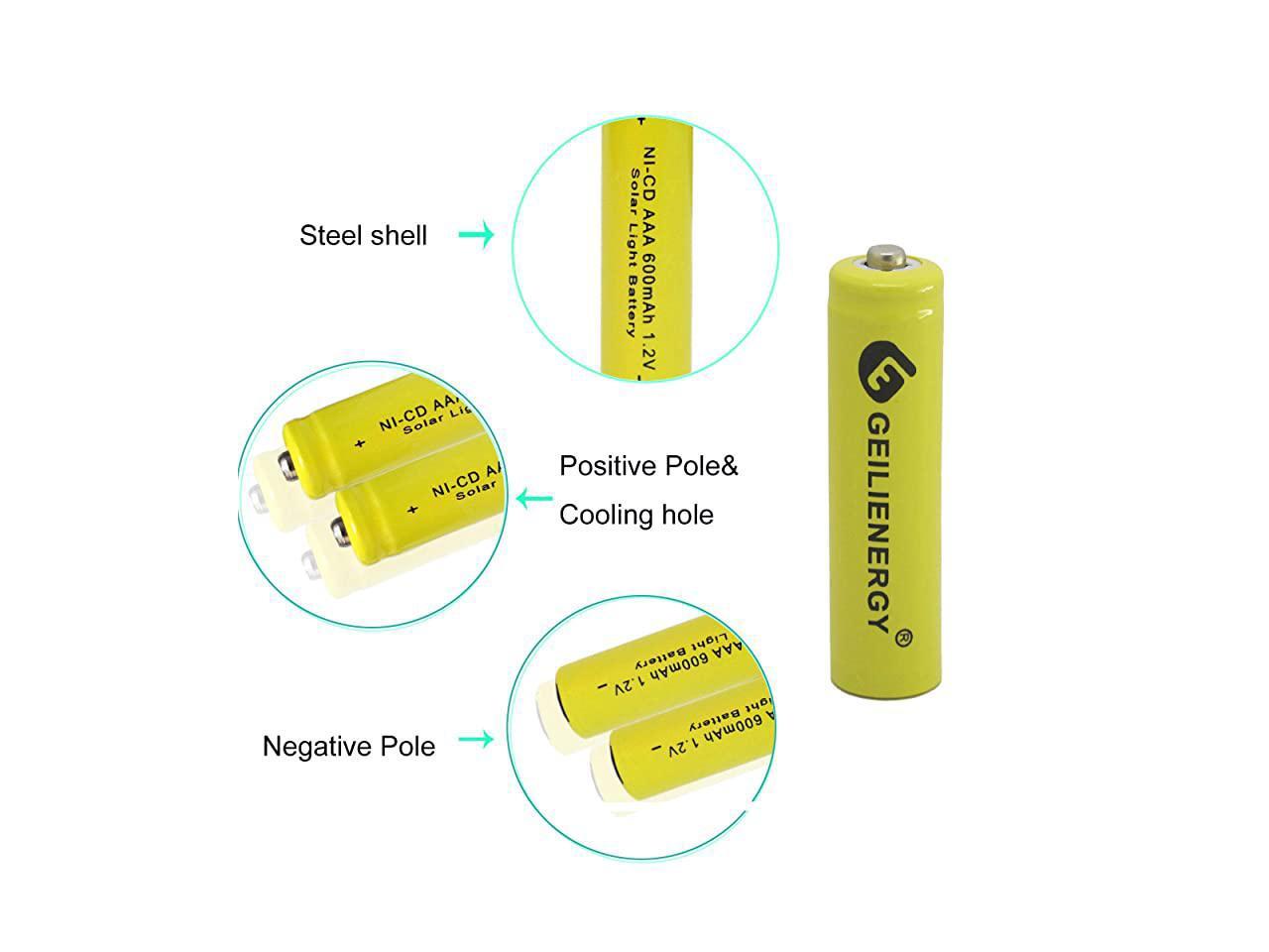 Solar Light Batteries AAA NiCd AAA 12V 600mAh Triple A Rechargeable