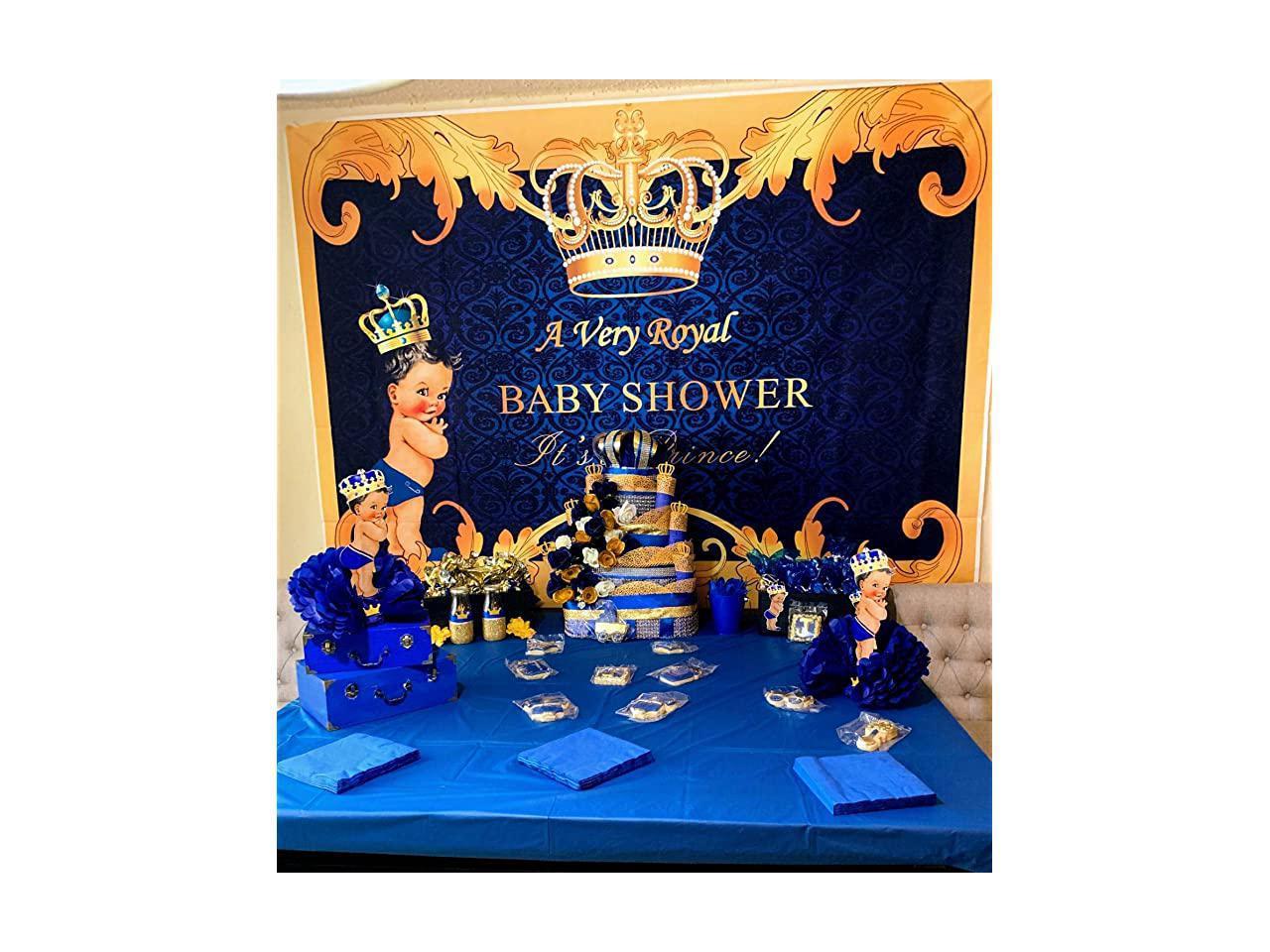 Daniu Royal Prince Baby Shower Backdrop Black Boy Gold Crown Photography Background 7x5ft Party Supplies 