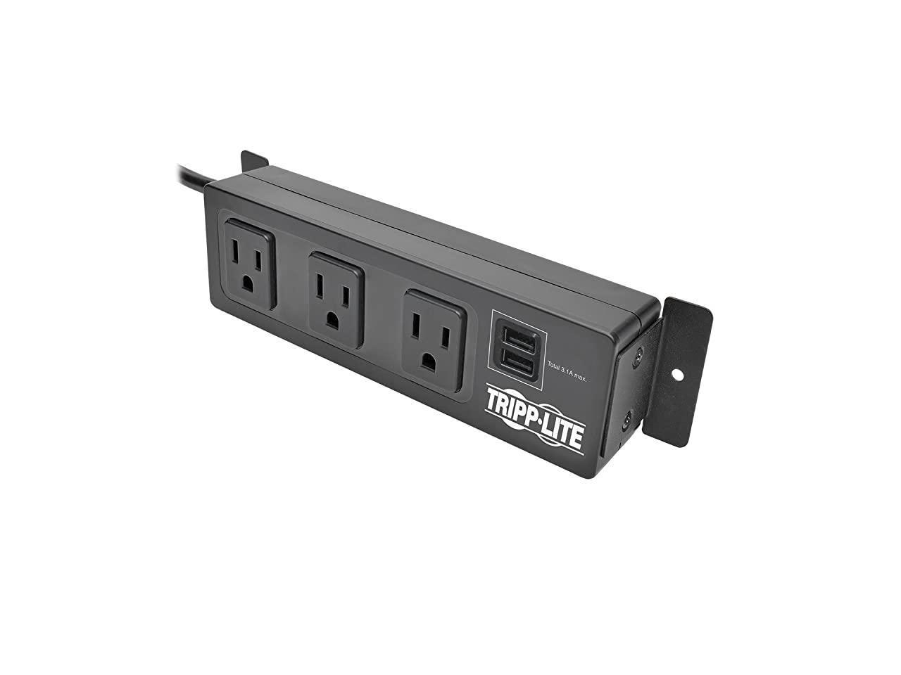 3 Outlet Surge Protector Power Strip with Mounting Brackets, 10ft Cord