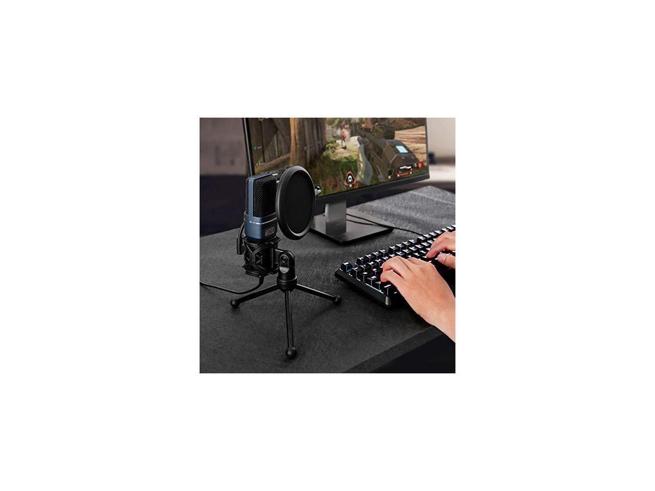 USB Gaming Microphone Computer Condenser PC Mic with Tripod Stand Pop