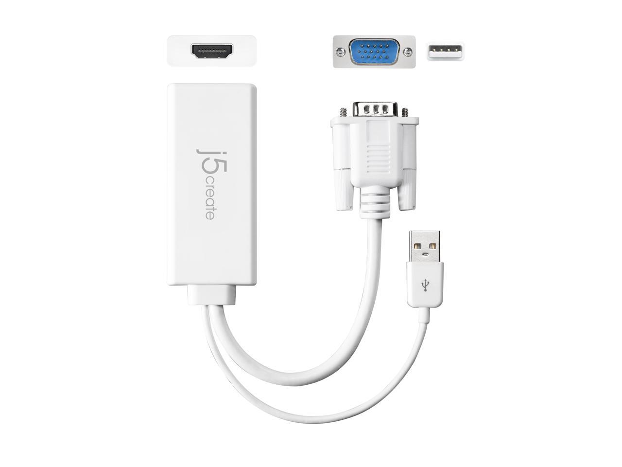 j5create VGA to HDMI Video Audio Adapter with Builtin USB Power Cable