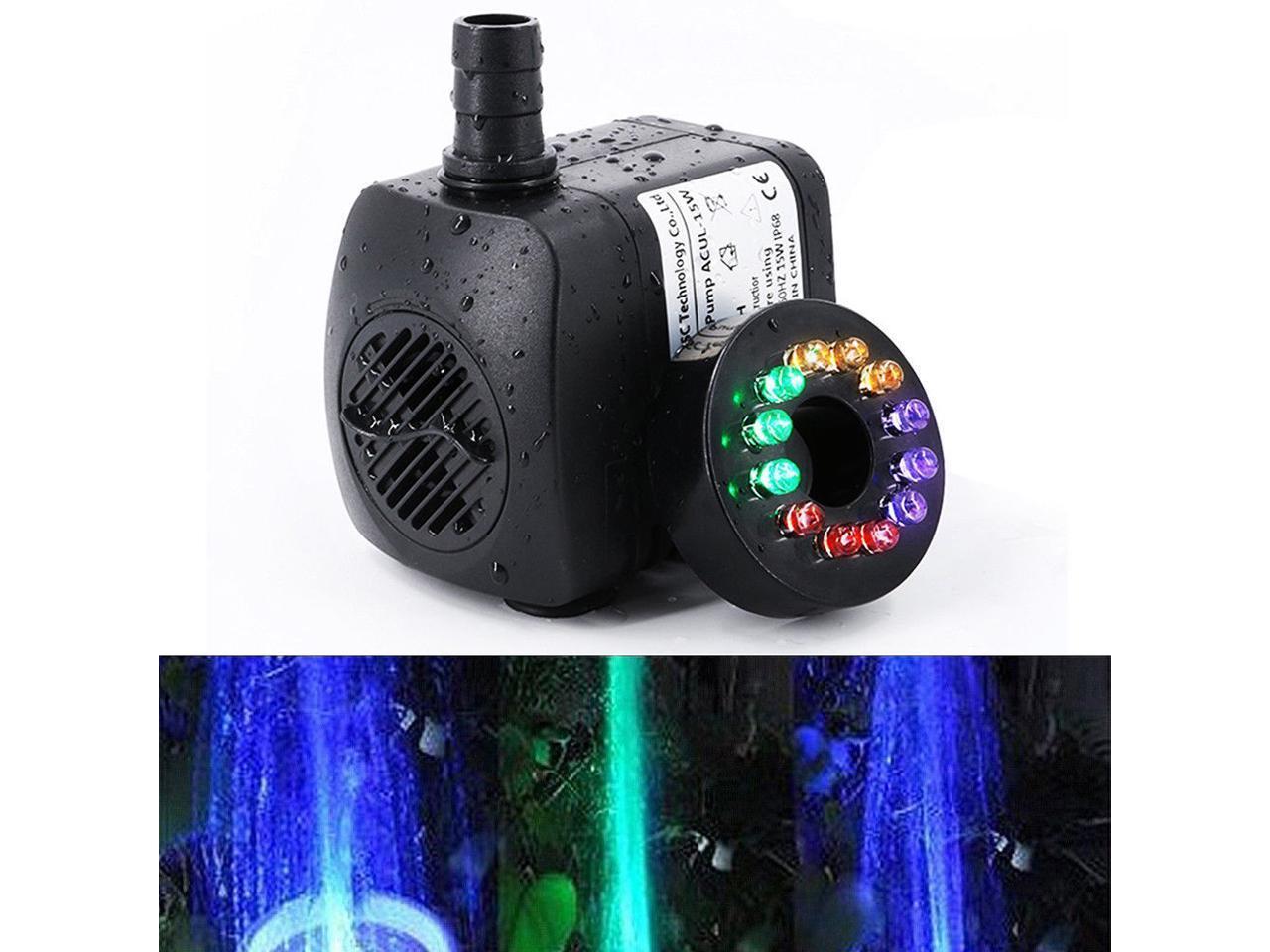 Submersible Water Pump with 12 Color LED Light Fountain Pool hydroponic Pond 