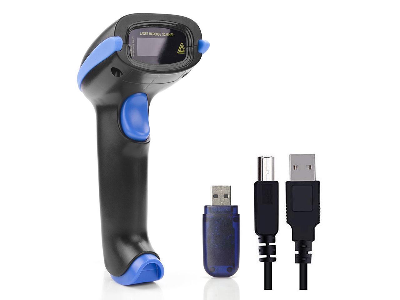 Warehouses Supermarkets 2.4GHZ 2Way Wireless Barcode Scanner 328 Feet Transmission Distance USB Wireless 1D Laser Automatic Barcode Reader with USB Receiver for Shops 