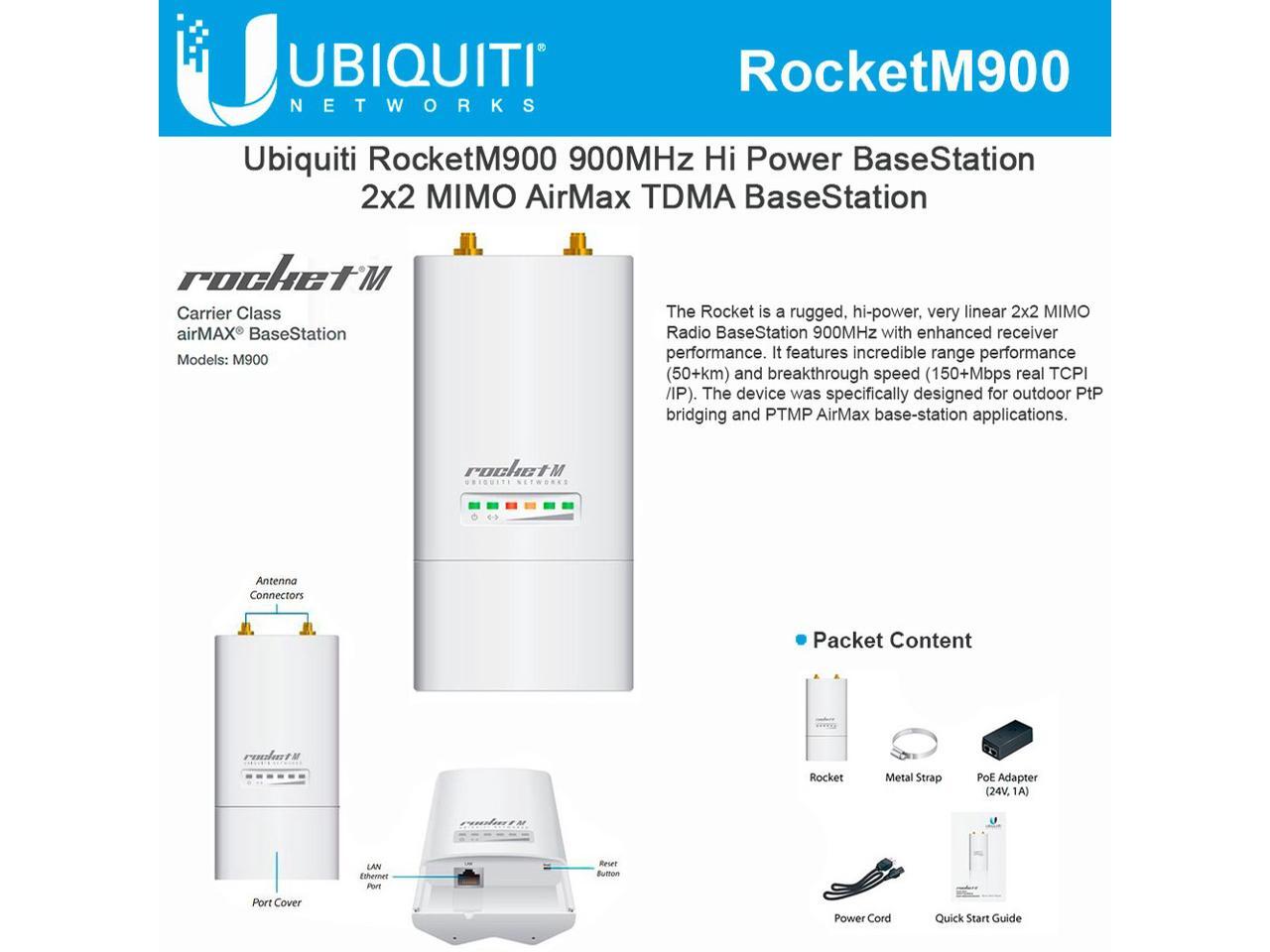 ROCKETM900 900MHz Hi Power 2x2 MIMO AirMax TDMA