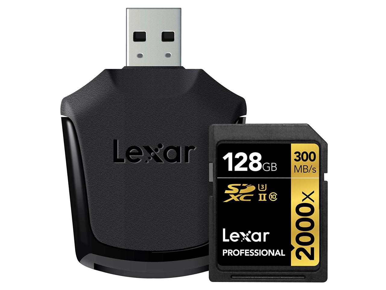 Lexar LSD128CRBANZ2000R CYU 128GB 17p 2000x r300MB/s Class 10 U3 V90 4K Professional Secure Digital Extended Capacity Card w/ SD Reader Retail - Newegg.com