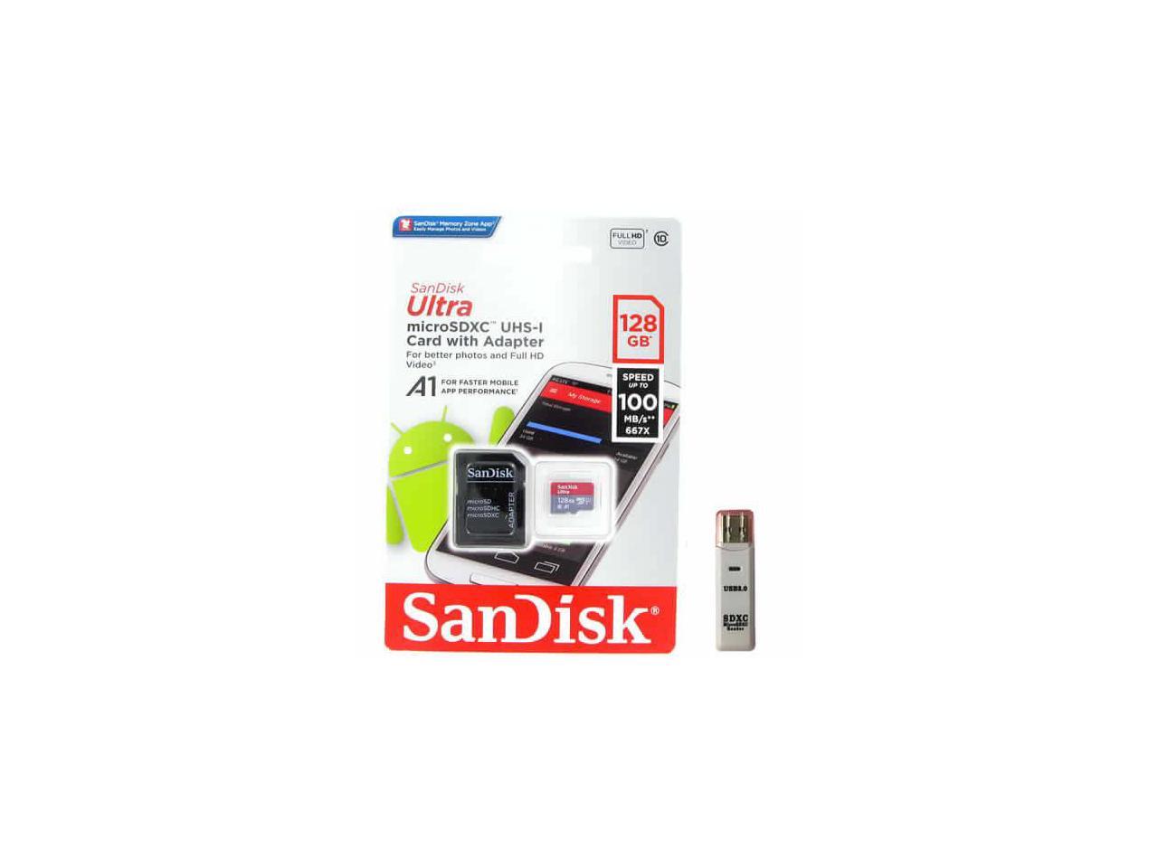 Sandisk 128gb Microsdxc Class 10 Sdsquar 128g Gn6ma Memory Card Retail 1 Pack With Adapter And 1 Reader Newegg Com