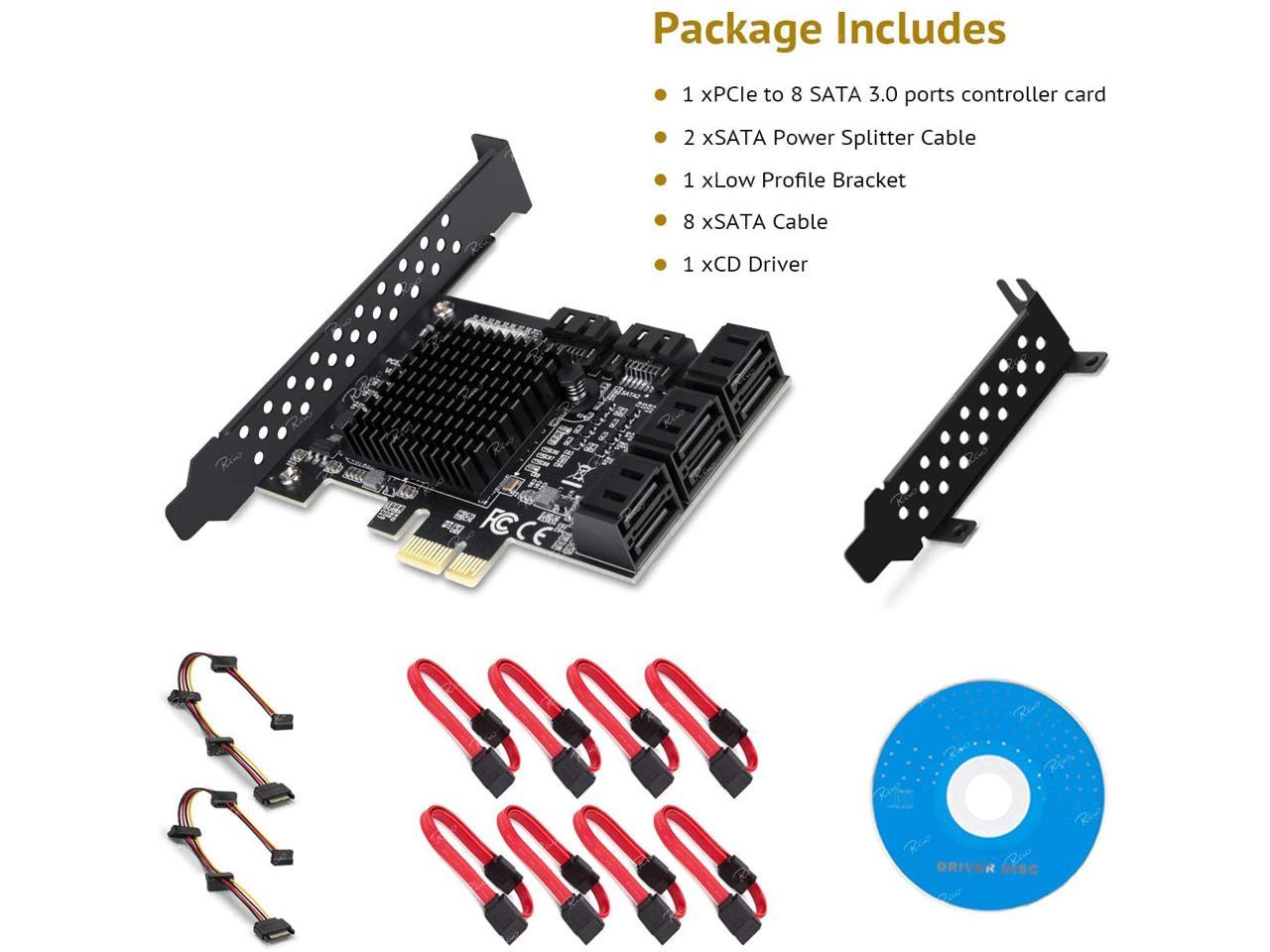 Tamppkon PCIe SATA Card, 8 Port SATA Controller Expansion Card with Low  Profile Bracket, Marvell 9215 Non-Raid, Boot as System Disk, Support 8 SATA  