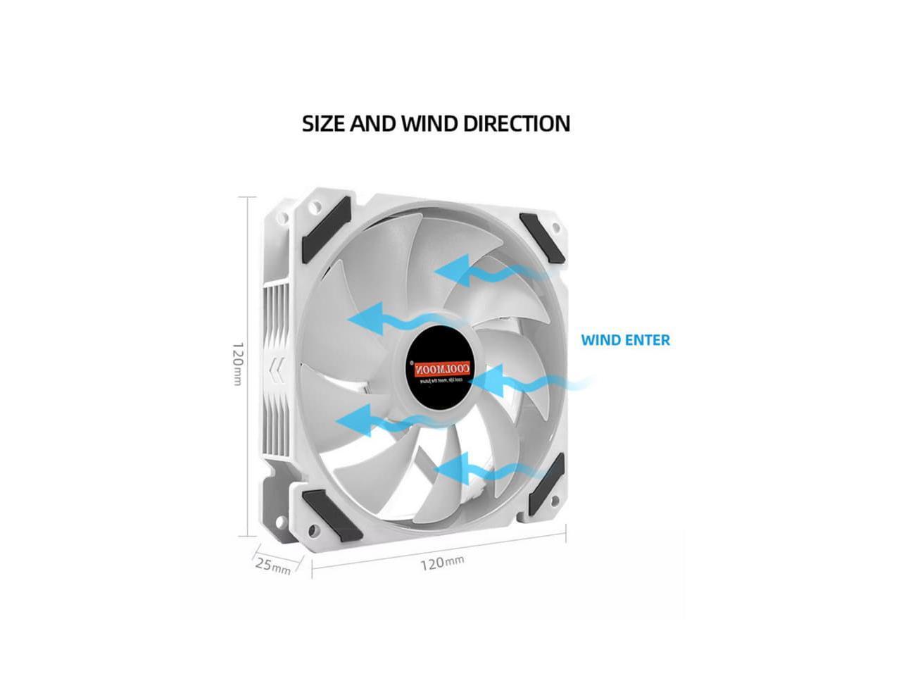 COOLMOON 4.724 in PWM ARGB PC Case Fan Quiet 4 Pin Addressable RGB