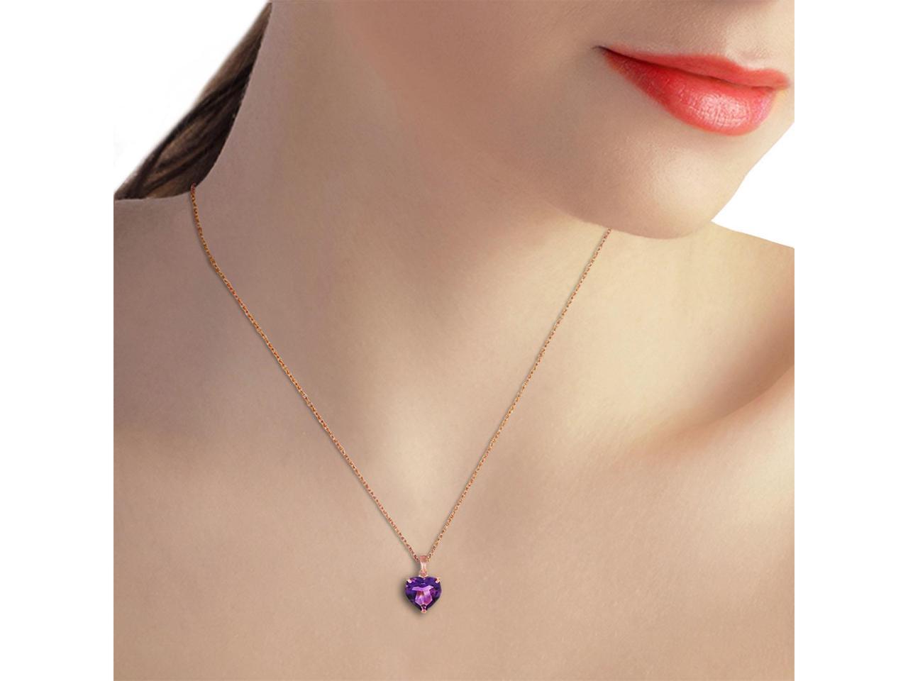 14K Solid Rose Gold Necklace with Natural 10mm Heart Amethyst