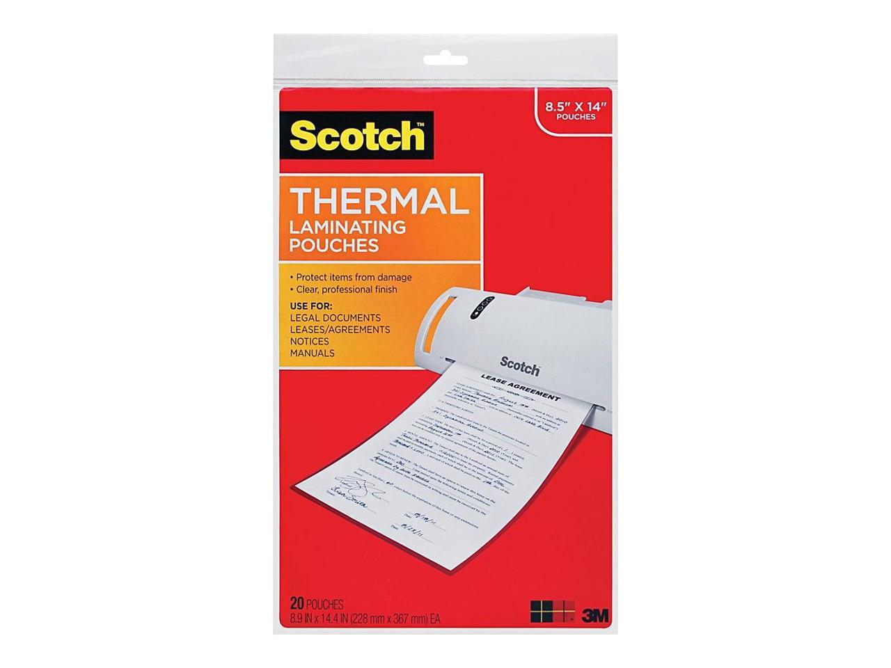 Scotch Thermal Laminating Pouches, Clear, 8.5" x 14" (Legal Size), 20