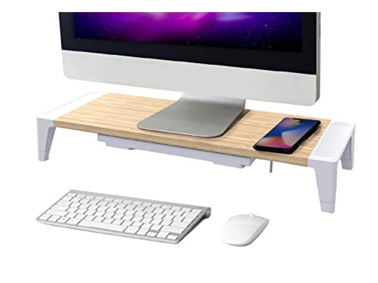 bostitch office wooden monitor stand with wireless charging pad, drawer