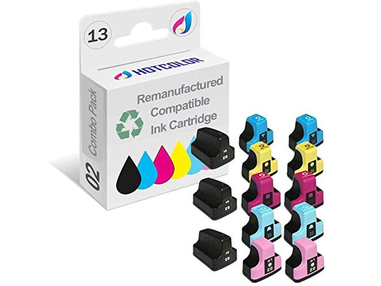 hotcolor 12 pack + 1 black ink cartridges for hp 02 hp 02xl photosmart
