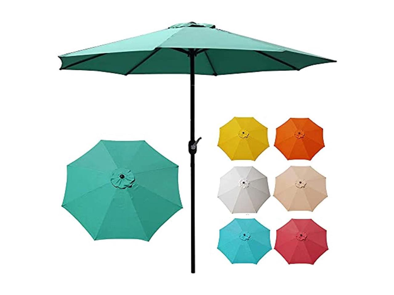 9FT Table Umbrella Outdoor Garden Patio Crank Easy Ratcheting Folding 8 Ribs Tan 