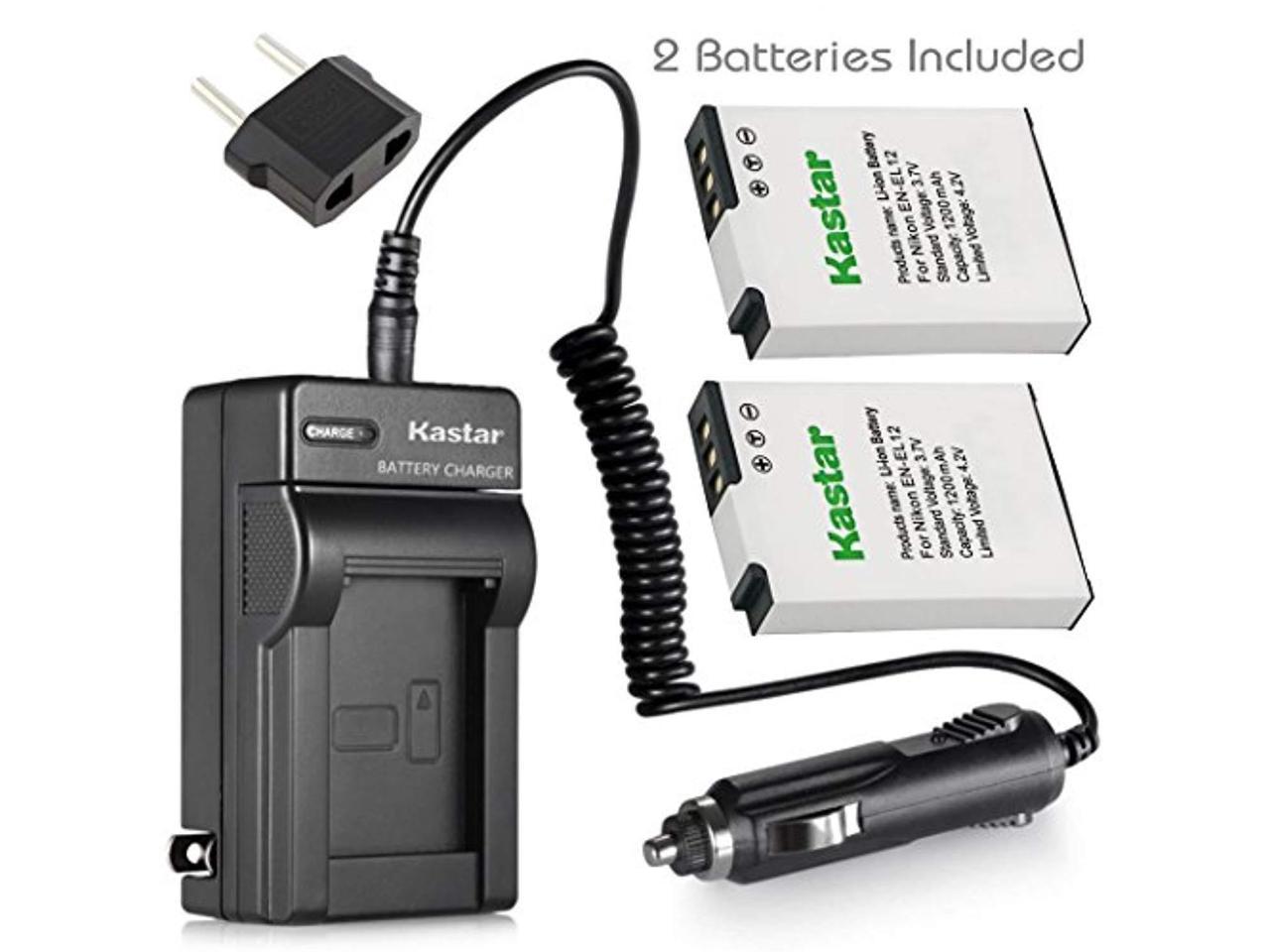 kastar battery (2-pack) + charger for nikon en-el12 mh-65 & coolpix aw100,  aw100s, aw110, aw110s, s9900, s9700, s9500, s9300, s 