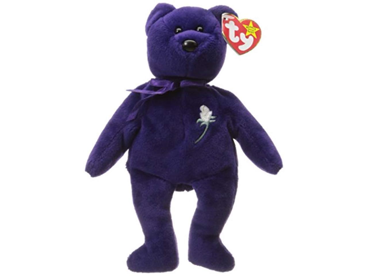 purple ty bear with white rose