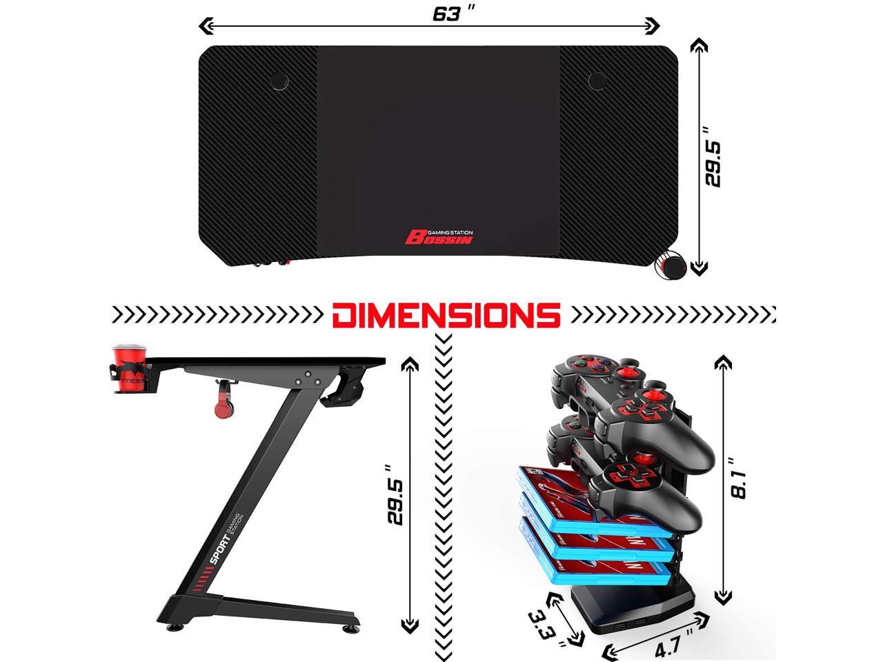 BOSSIN 63 Inch Ergonomic Gaming Desk, Z-Shaped Office PC Computer Desk with Large Mouse Pad, Gamer Tables Pro with USB Gaming Handle Rack, Stand Cup Holder&Headphone Hook inch, Black) - Newegg.com
