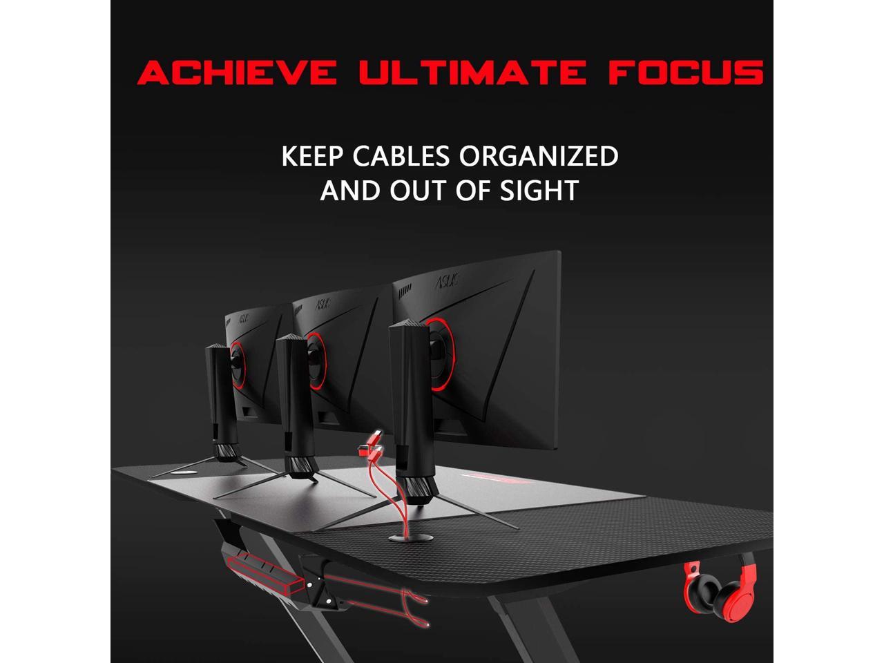 BOSSIN 63 Inch Ergonomic Gaming Desk, Z-Shaped Office PC Computer Desk with Large Mouse Pad, Gamer Tables Pro with USB Gaming Handle Rack, Stand Cup Holder&Headphone Hook inch, Black) - Newegg.com