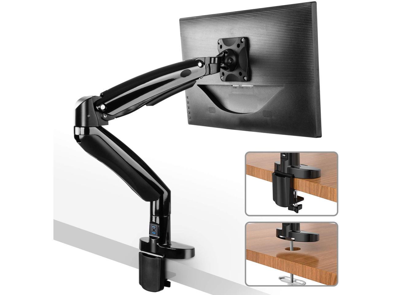 HUANUO Single Monitor Stand Height Adjustable VESA Bracket with Clamp Hold up to 19.8lbs Gas Spring Single Arm Monitor Desk Mount Fit 17 to 32 inch Screens Grommet Mounting Base 