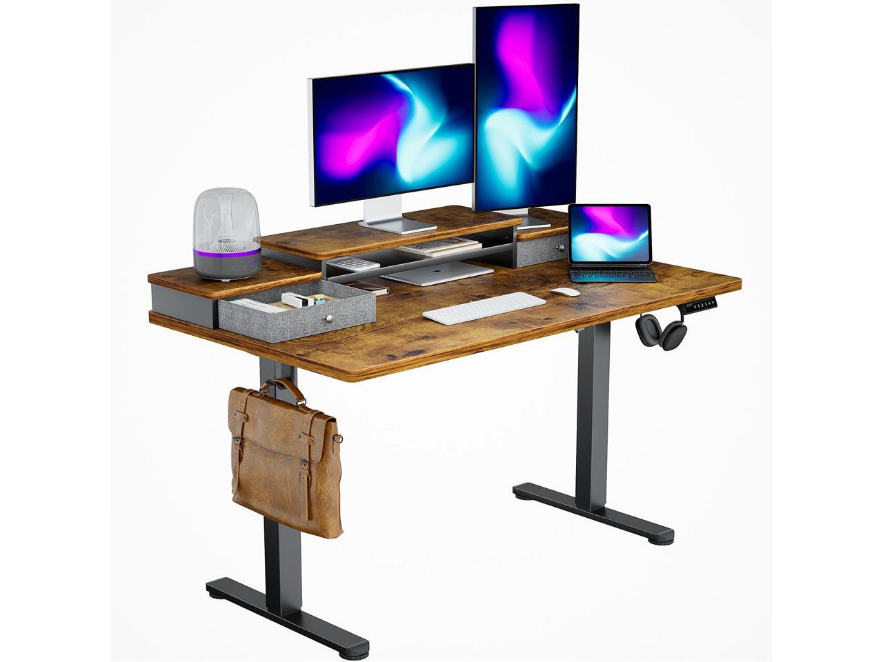 HUANUO Electric Standing Desk with Double Drawers, 55x28 Inches
