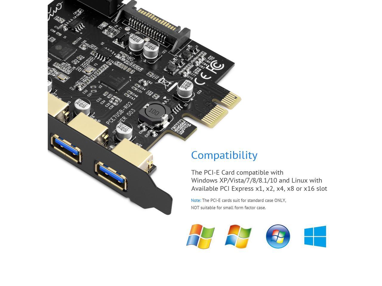 Expand Another Two USB 3.0 Ports Rivo PCI Express Riser USB 3.0 Card to A+Type-C 4-port PCI Extender Card and 4 Pin Power Connector,PCI-E USB 3.0 Hub Controller Adapter with Interna 19 Pin Connector