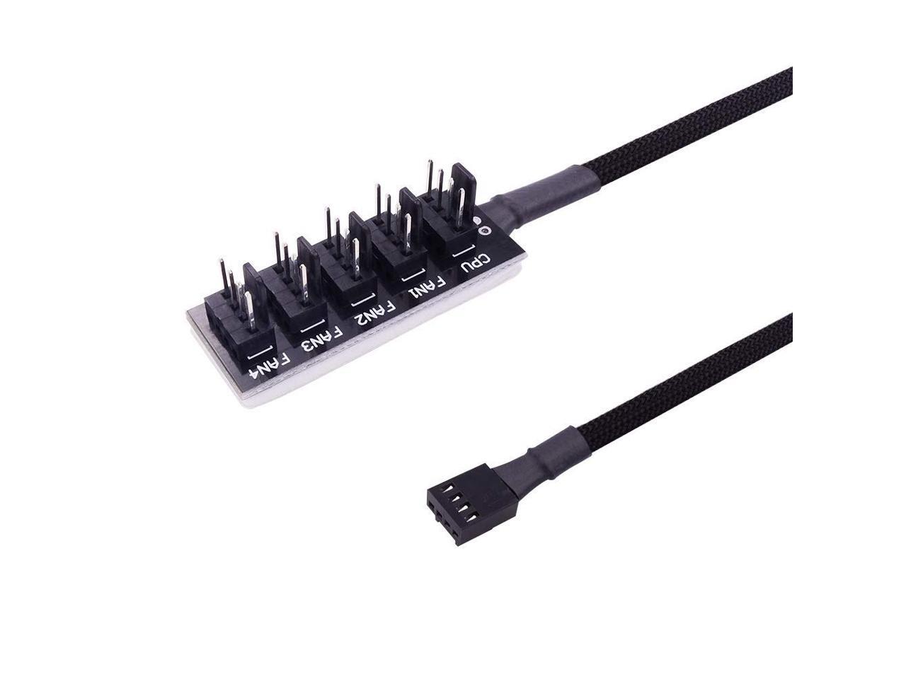 PWM Fan Hub Splitter 4 Pin Black Sleeved 1 to 5 Way PC CPU Cooling Case Fan Splitter Hub Adapter