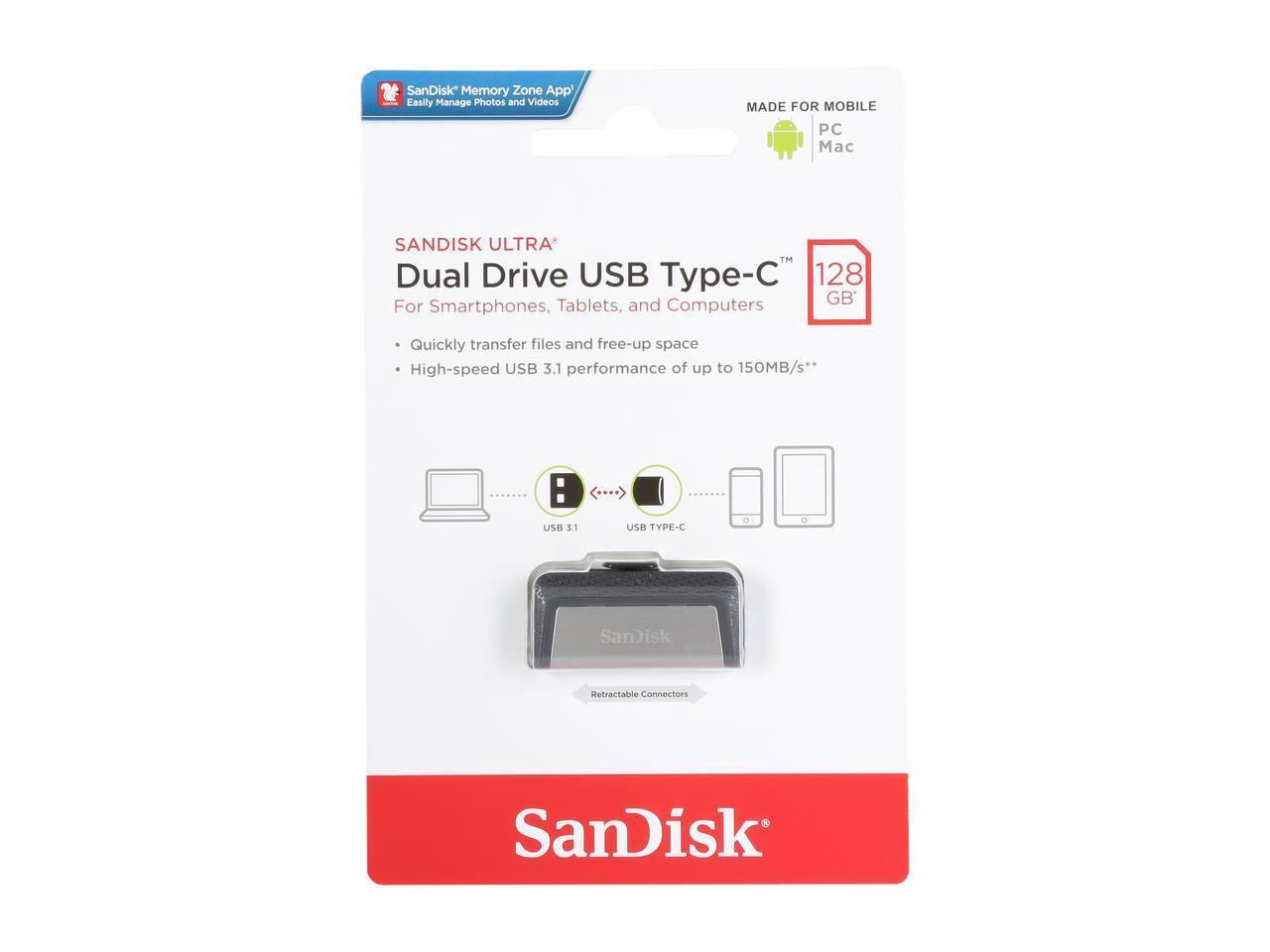 SanDisk 128GB Ultra Dual Drive USB TypeC Flash Drive, Speed Up to