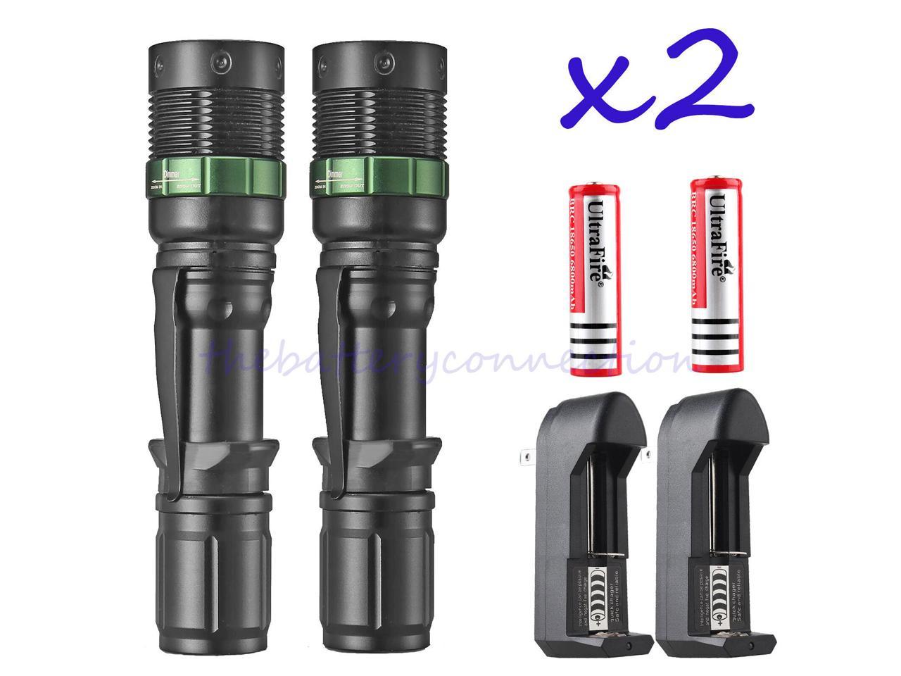 Rechargeable Battery 2Pcs Police 90000LM T6 led Flashlight Zoom Torch Light 