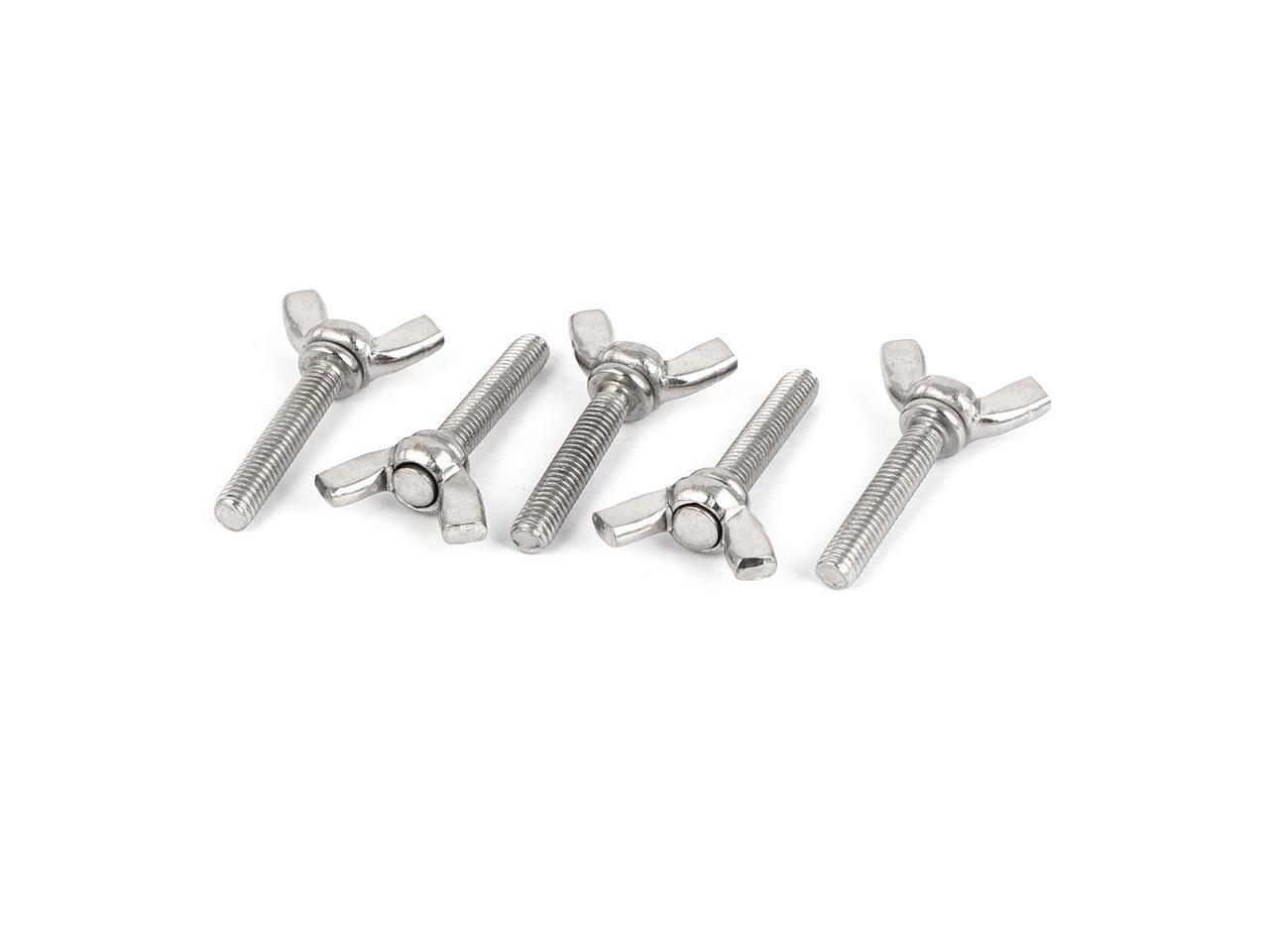 M8x25mm 304 Stainless Steel Wing Bolt Butterfly Screw Fastener Silver Tone 5pcs 