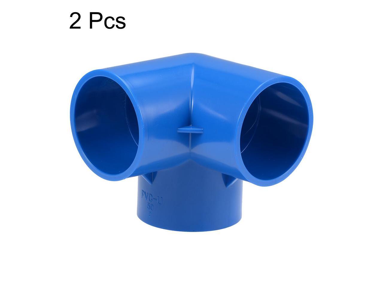 3Way Elbow PVC Fitting, 50mm Socket, Tee Corner Fittings Blue 2Pcs