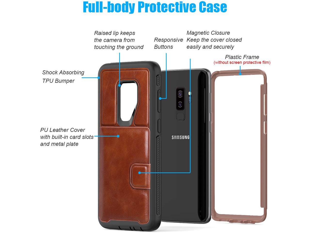 Leather Cover Business Gifts Wallet with Extra Waterproof Underwater Case Flip Case for Samsung Galaxy S9 Plus