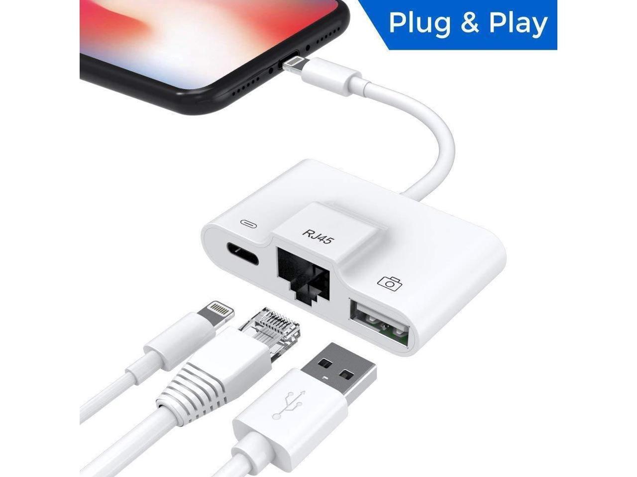 Pluy and Play RJ45 Ethernet LAN Wired Network Adapter Compatible with iPhone iPad iPod,Works with Mouses Keyboards Hubs