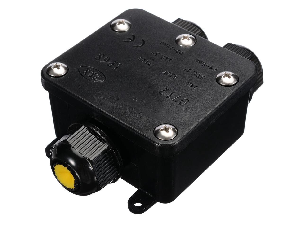 Waterproof Junction Box 3 Way Black Plastic Electrical Junction Box Cable Wire Connector Ip68 For Outdoor Lighting Black Newegg Com