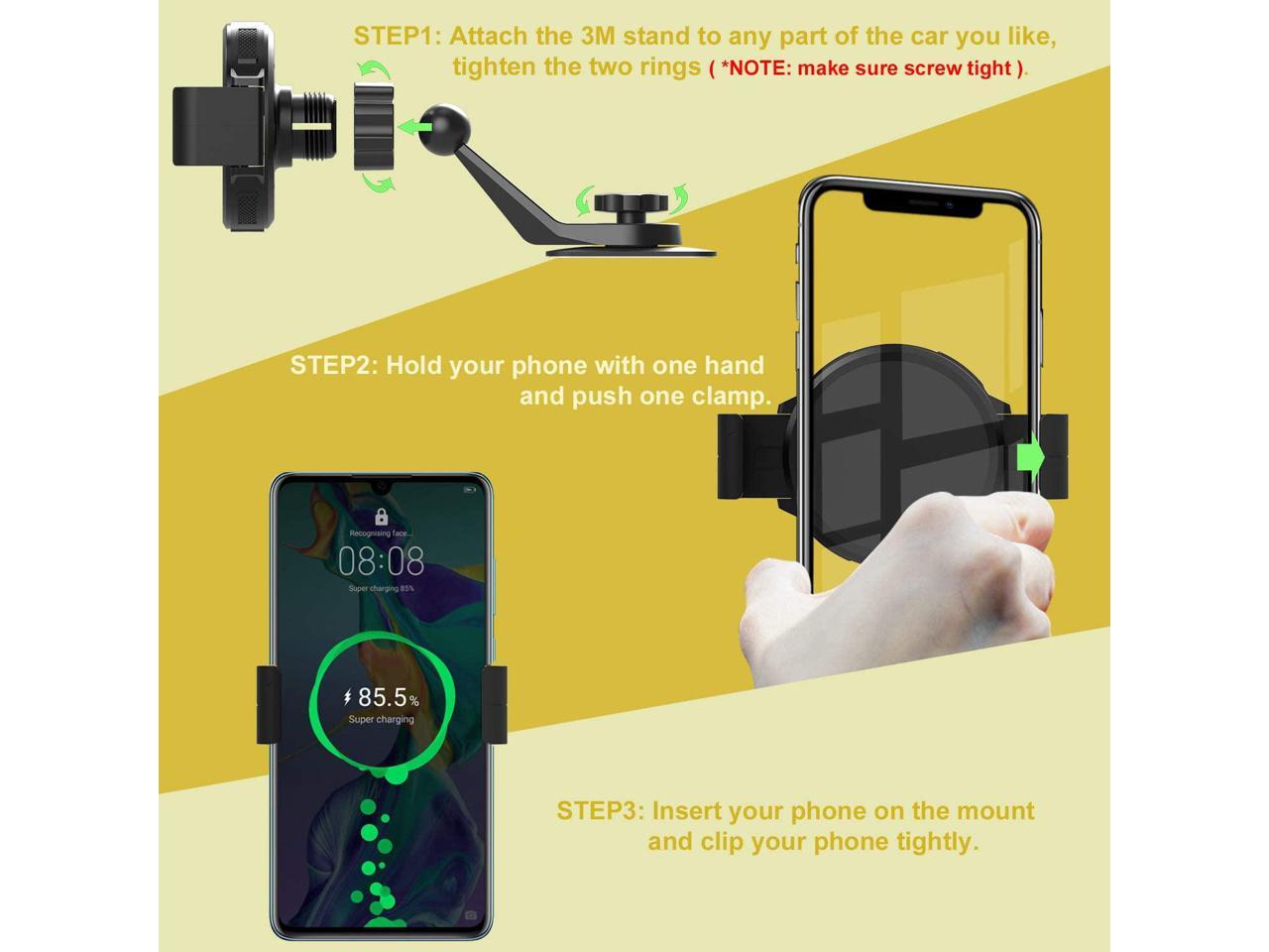 Note 10 Note 9 and More Black Universal Smartphone Car Holder Cradle Wireless Car Charger Mount for iPhone 11 Pro Max 11 Pro 11 XS MAX XS XR X 8 Samsung Galaxy S10 S9 S8 KOAKUMA Car Phone Mount 