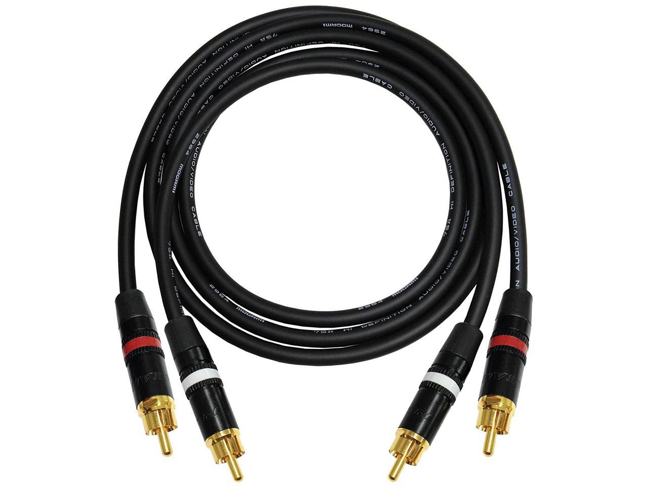 Audio Interconnect Cable Pair Custom Made by WORLDS BEST CABLES Using Mogami 2964 Wire and Neutrik-Rean NYS Gold RCA Connectors 4 Foot