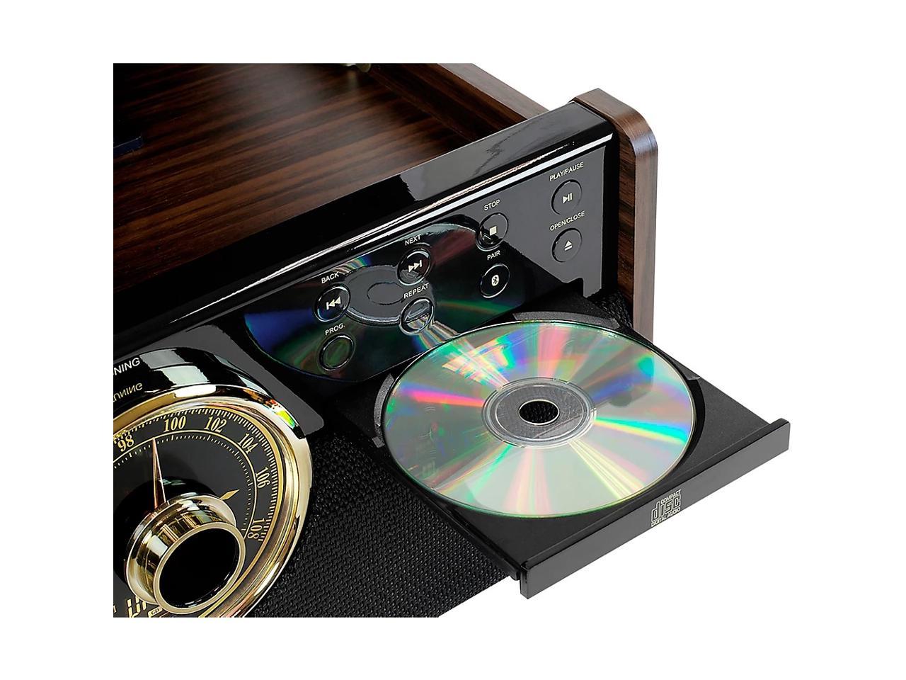 Victrola 6 In 1 Wood Bluetooth Mid Century Record Player With 3 Speed Turntable Cd Cassette Player And Radio Espresso Newegg Com