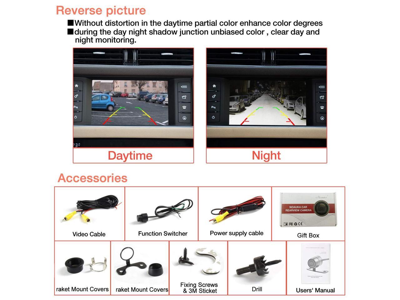 Mirror Image/Guidelines Switching NOAUKA Waterproof IP68 Backup Reverse Camera Car Rear View Night Vision Camera Universal Color CMOS Back up Parking HD Front View Camera 2 Installation Options 