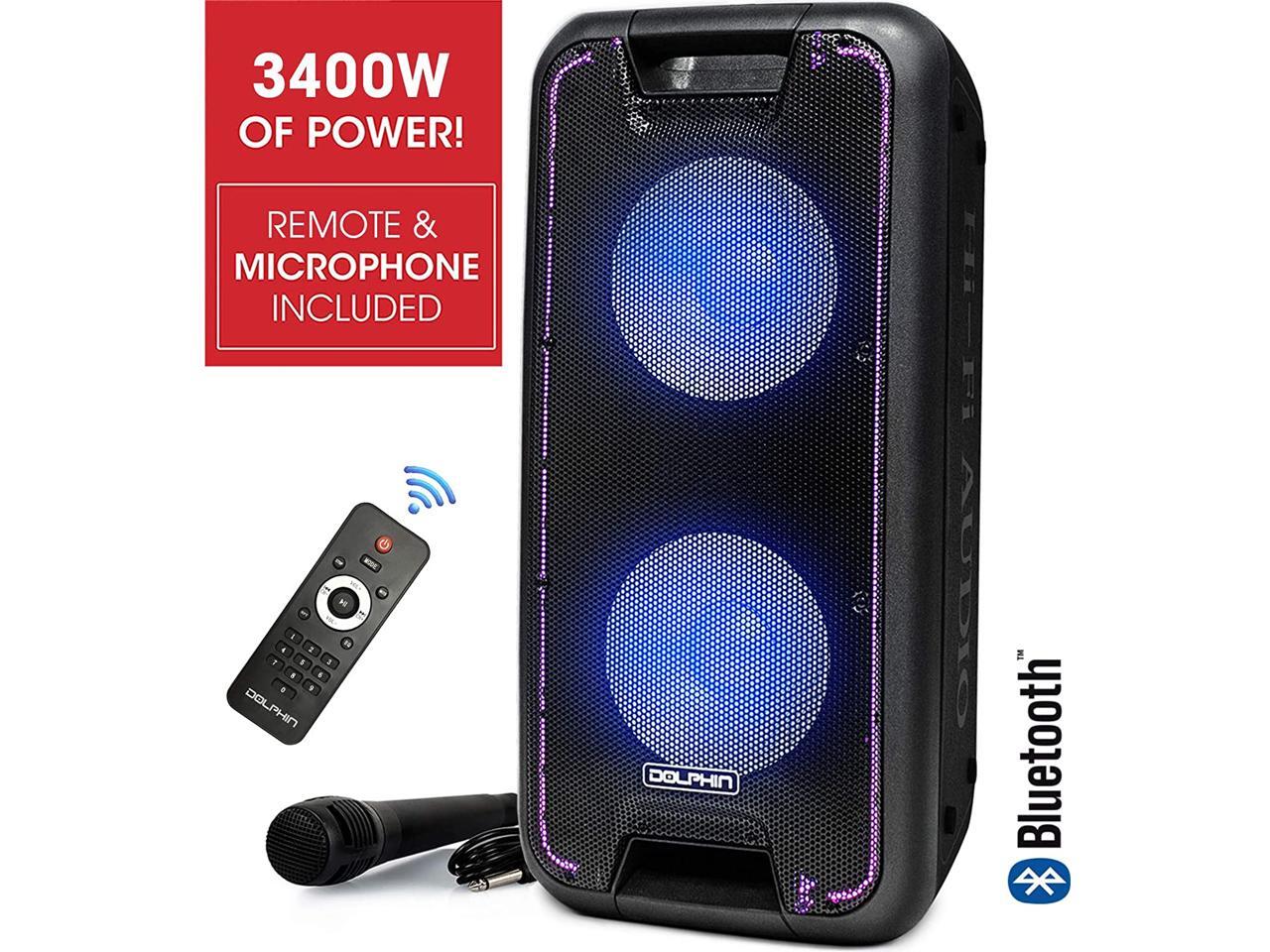 Dolphin SP-210RBT Rechargeable Dual 10" Party Speaker with Lights