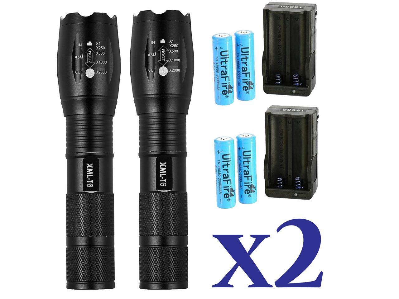 2 Sets 15000 Lumens 5 Modes CREE XML T6 LED Flashlight 18650 Battery+Charger USA 