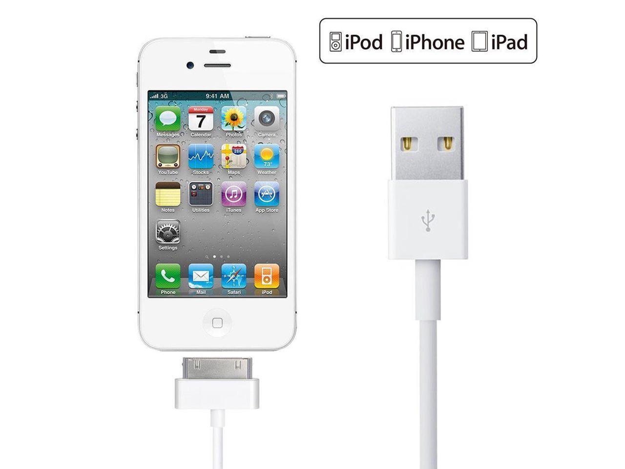 USB Charger Cable for iPhone 4 4s iPod Nano iPad 2 3 30 ...