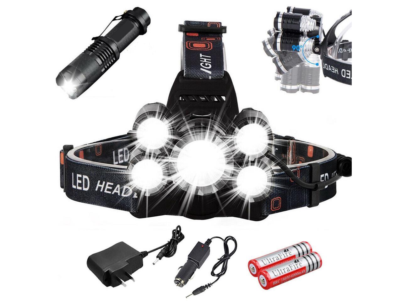 90000LM LM 5 Head XM-L T6 LED Rechargeable Headlamp Headlight Travel Head Torch