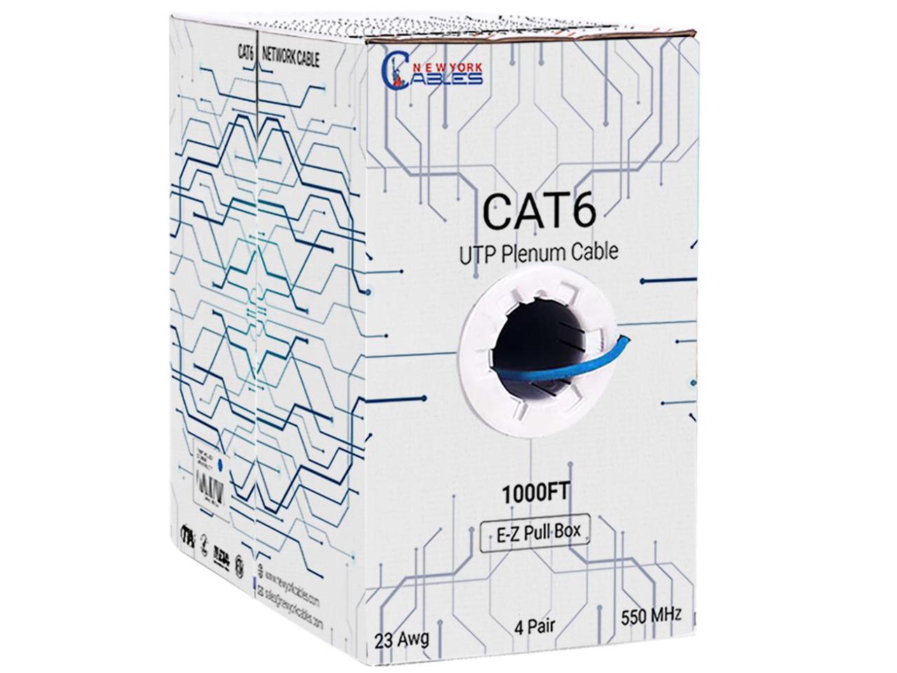 1000ft Cat5e Cat6 Plenum CMP 550 Mhz Cable Black Blue and White 