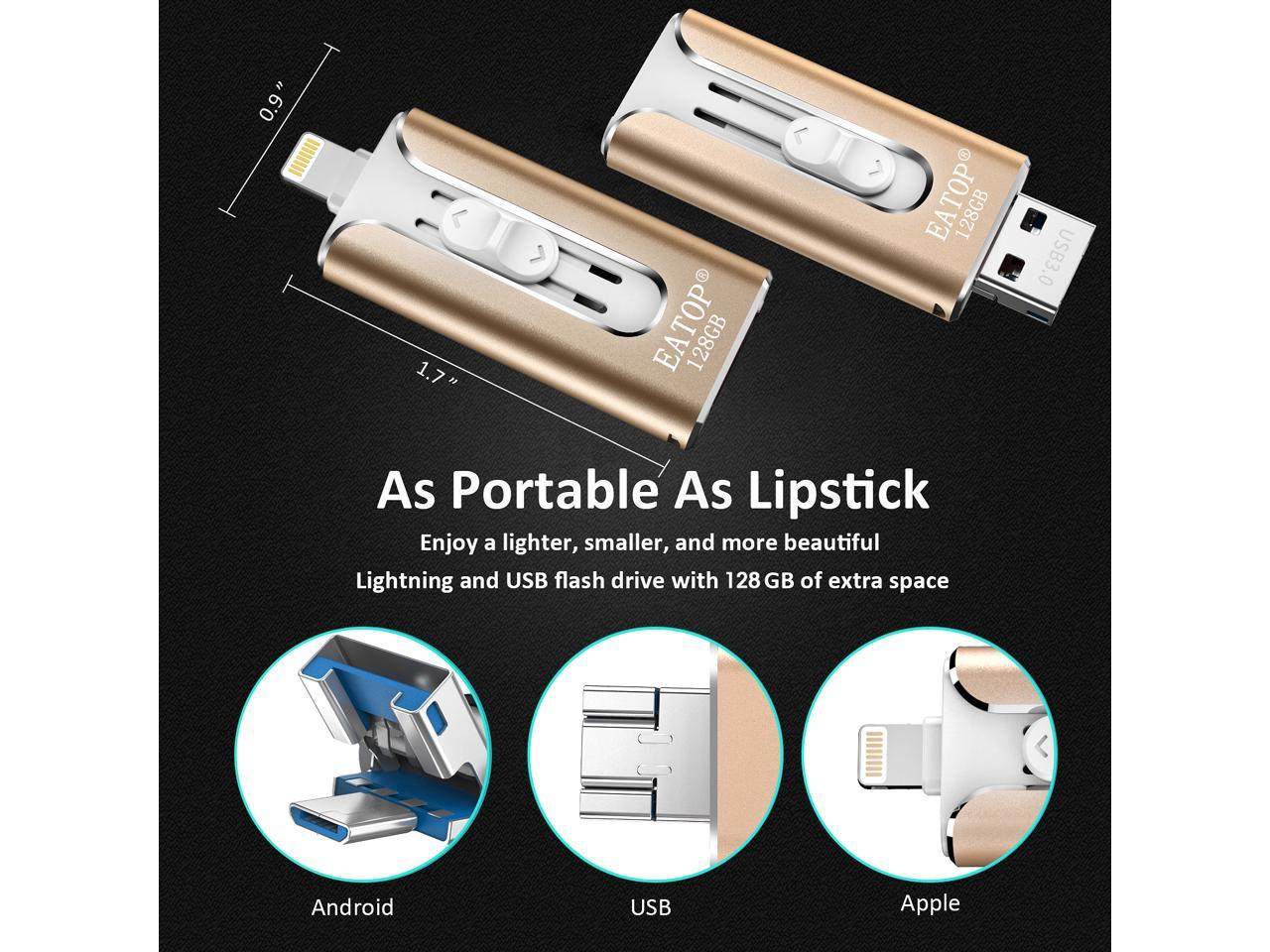 128GB External Storage Memory iOS Stick Photostick Mobile USB Flash Drive Looffy Photo Stick Thumb Drive USB 3.0 Compatible iPhone/iPad/Android/PC/Type C Backup OTG Smart Phone-Pink