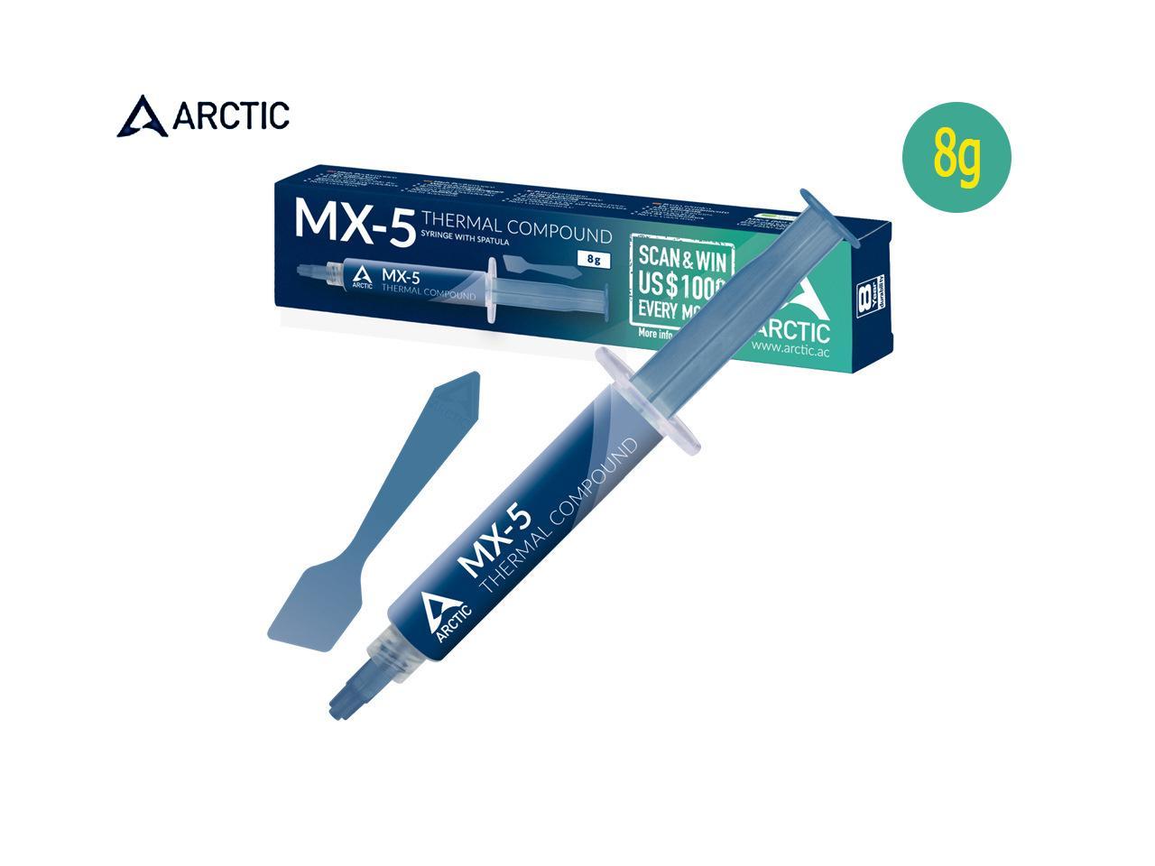 sans métal - Composé Thermique de qualité pour Tous Les refroidisseurs de processeurs ARCTIC MX-5 conductivité Thermique extrêmement élevée Faible résistance Thermique 8 g, spatule comprise 