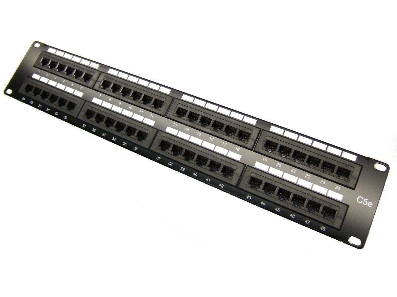 24 Ports Cat5e Unshielded Feed-Through Patch Panel 1U Rack Mount 09348 