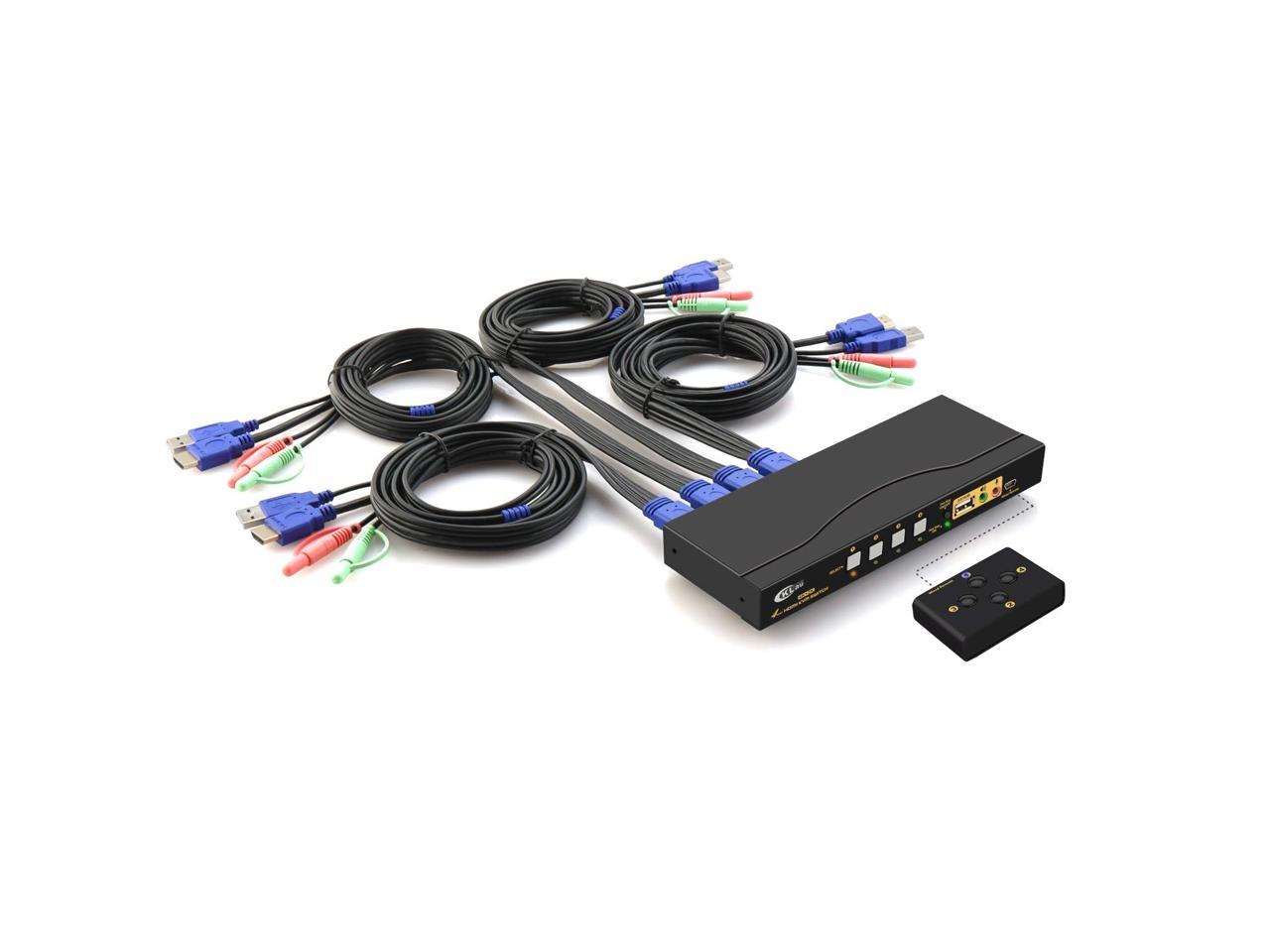 CKLau Ultra HD 4 Port HDMI 2.0 Cables KVM Switch with Audio and USB 2.0 Hub Support Keyboard Mouse Switching Max Resolution Up to 4Kx2K@60Hz 4:4:4 for Windows Mac Raspbian Ubuntu Linux 