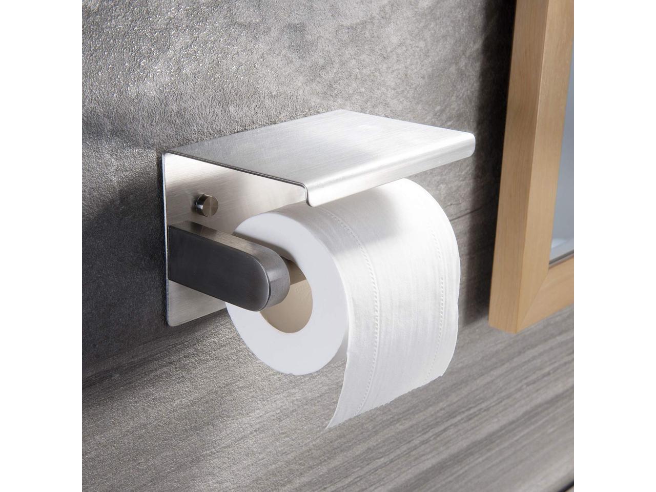 Toilet Paper Holder Stainless Steel Toilet Paper Roll Holder with Shelf Wall Mounted for Bathroom Brushed