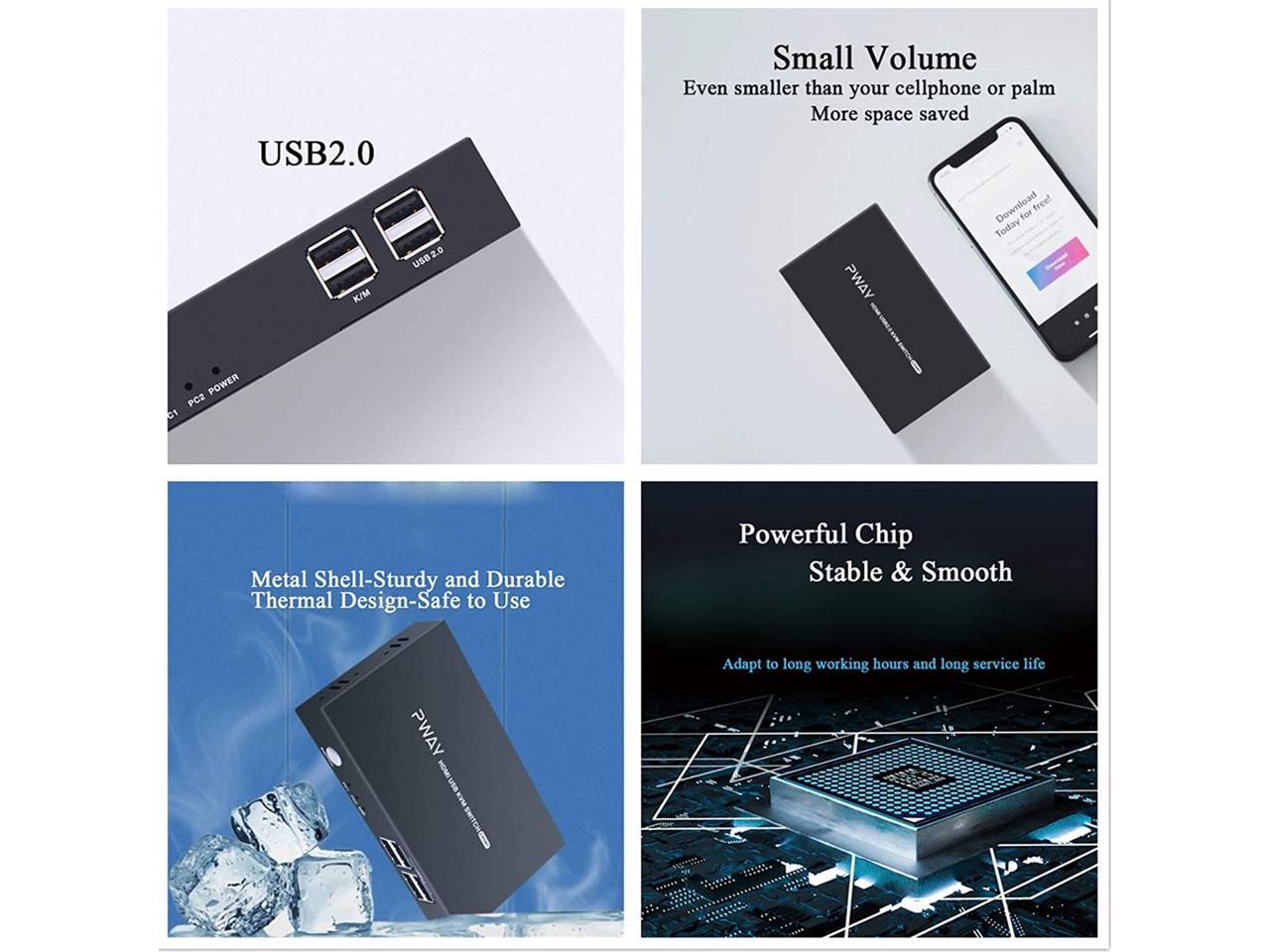 with Cables 2 USB 2.0 Hub GREATHTEK Dual Monitor HDMI KVM Switch 4 Port USB Powered UHD 4K@30Hz YUV4:4:4 Downward Compatible Hotkey Switch